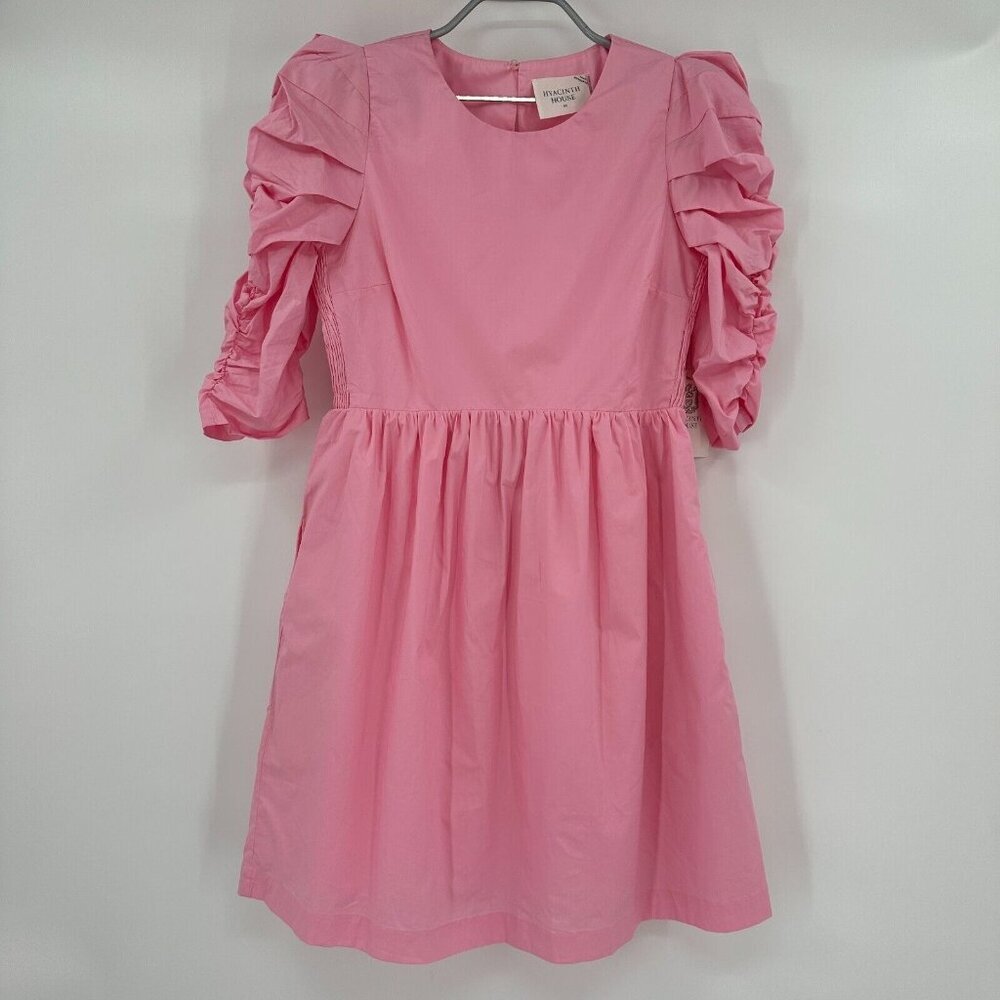 Hyacinth House by Tuckernuck Ruched Puff Sleeve Barbie Mini Dress sz S NWT